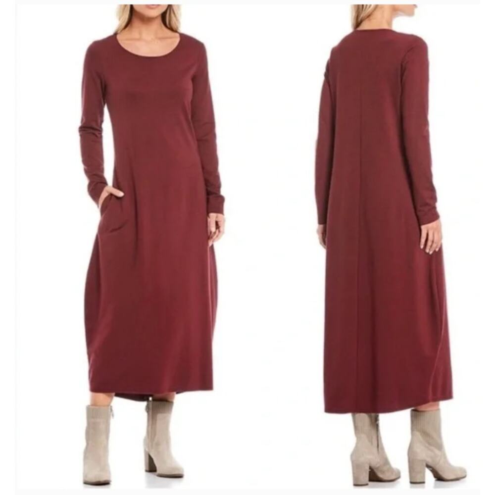Bryn Walker Philippa Organic Cotton Midi Dress Burgundy Size M Artsy Lagence